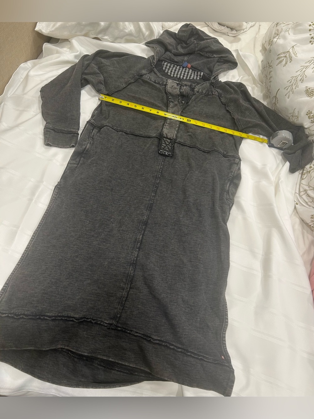Pilcro Anthropologie Hooded Sweatshirt Dress Gray Acid Wash Size Small - Picture 5 of 10